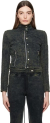 Open Yy Navy Faded Biker Jacket In Navy