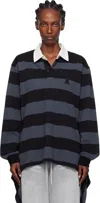 Open Yy Stripe-trimmed Asymmetrical-hem Shirt In Black