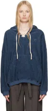 Open Yy Navy Terry Lace-up Hoodie In Navy