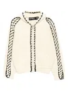 Open Yy Beige Stitch Zip Up Knit Hoodie In Neutral