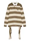 Open Yy Stripe-trimmed Asymmetrical-hem Shirt In Neutral