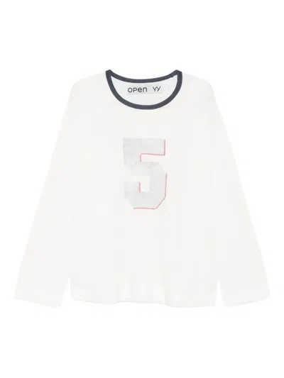 Open Yy Number Graphic Linen Tee Sweater In White