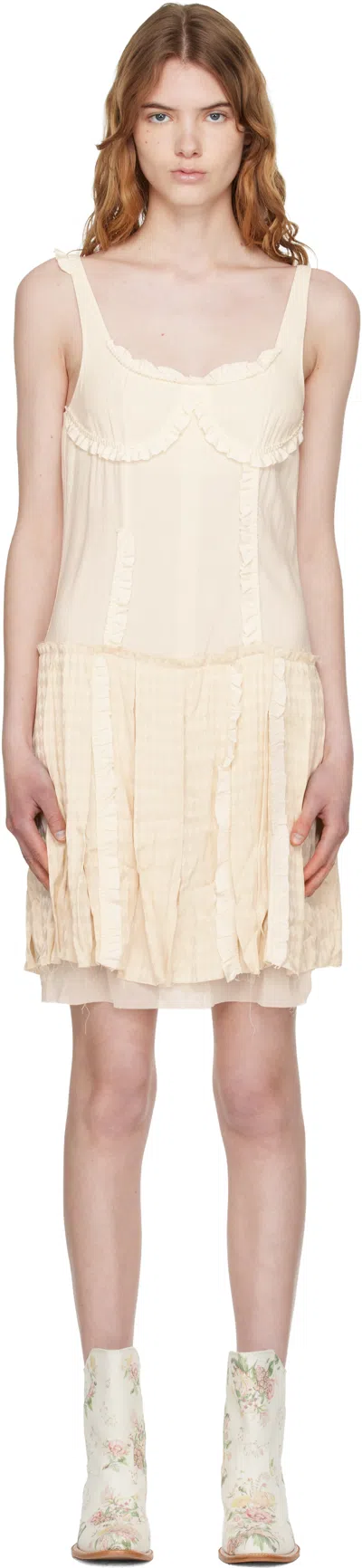 Open Yy Off-white Flapper Pleats Midi Dress In Neutral