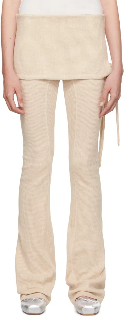 Open Yy Off-white Waffle Skirt Layered Lounge Pants In Beige