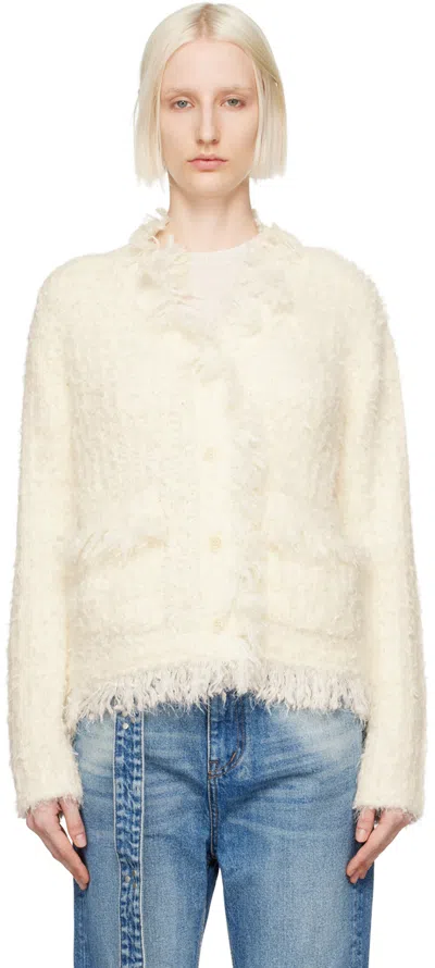 Open Yy Off-white Y-neck Cardigan In Ivory