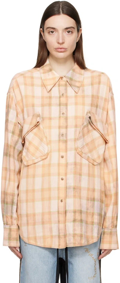 Open Yy Orange Check Shirt In Salmon