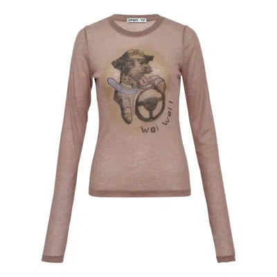 Open Yy Pet Club Sheer Long Sleeve Top In Brown