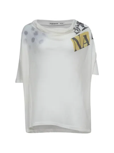 Open Yy Phonetic Graphic-print Cowl-neck T-shirt In White