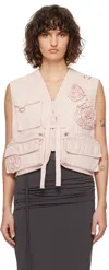 Open Yy Pink Appliqué Cargo Vest In Pink