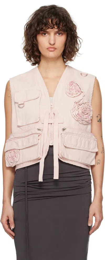 Open Yy Pink Appliqué Cargo Vest