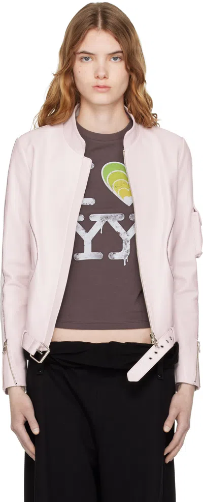 Open Yy Pink Leather Radius Motor Jacket