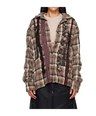 Open Yy Plaid Ruffled Shirt In Brown