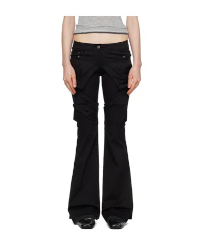 Open Yy Pleated Flared Casual Pants In Black