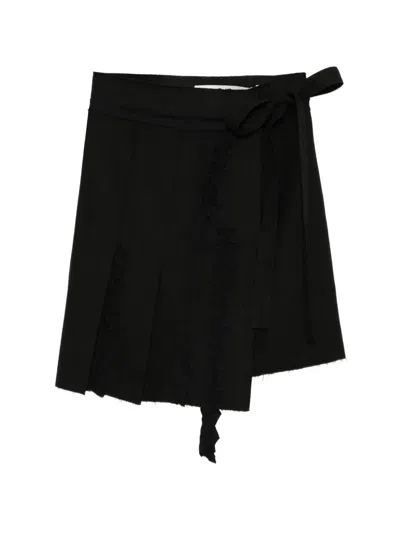Open Yy Pleated Wrapped Mini Skirt In Black