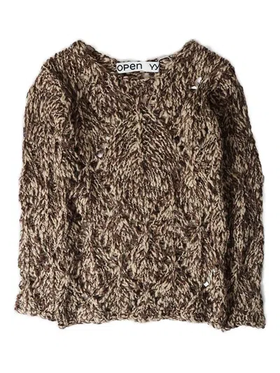 Open Yy Pointelle-argyle Sweater In Animal Print