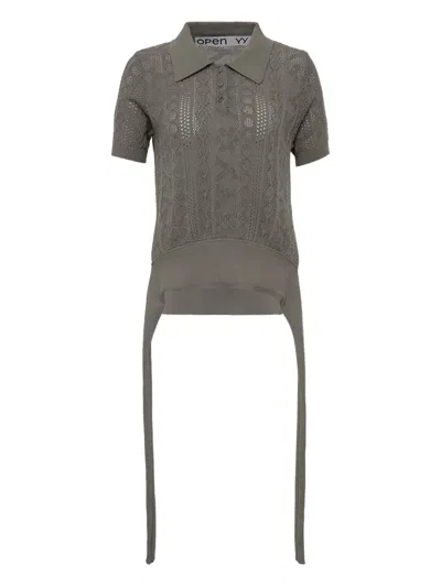 Open Yy Polo-neck Open-knit Top In Gray