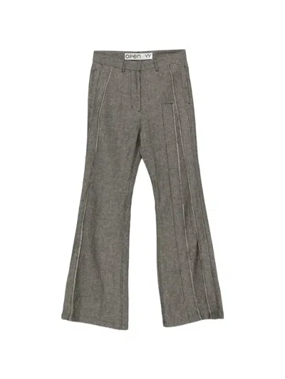 Open Yy Raw-cut-detail Trousers In Gray