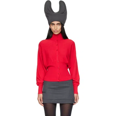 Open Yy Red Button Up Blouson Cardigan