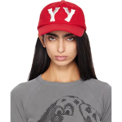 Open Yy Red 'yy' Wool Heart Bone Ball Cap