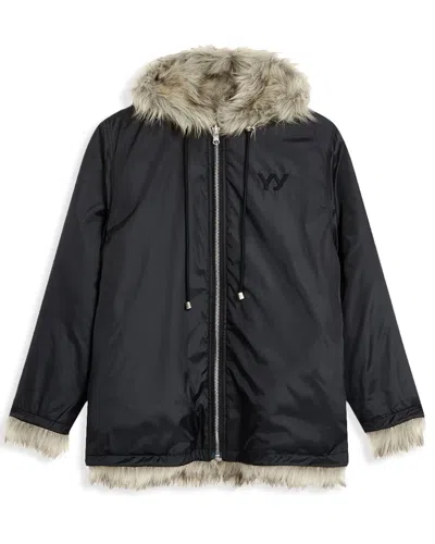 Open Yy Reversible Faux Fur Hood Jacket In Black