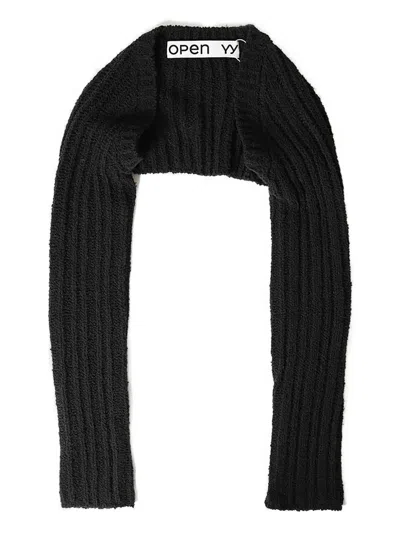 Open Yy Ribbed Cropped Cardigan In Black