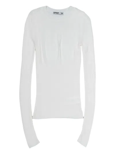 Open Yy Ribbed-knit Sweater In White