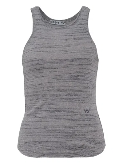 Open Yy Ribbed Racer-back Top In Gray