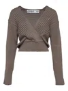 Open Yy Ribbed Wrap-effect Sweater In Gray