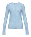 Open Yy Ribbon Print Mesh Long-sleeved T-shirt In Blue