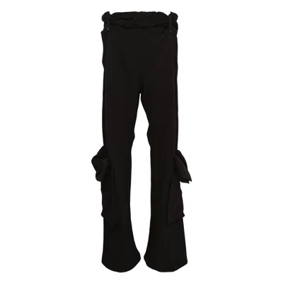 Open Yy Rolled Waist Sweat Cargo Pants In Black