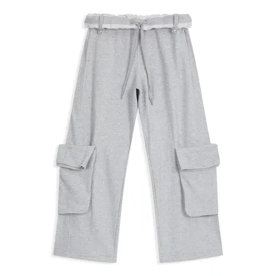 Open Yy Rolled Waist Sweat Cargo Pants In Gray