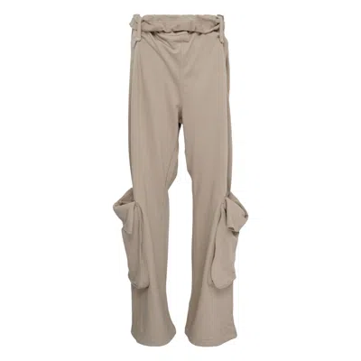 Open Yy Rolled Waist Sweat Cargo Pants In Neutral