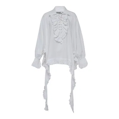 Open Yy Ruffle Trim Blouse In White