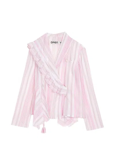 Open Yy Ruffled Stripe Blouse In Pink