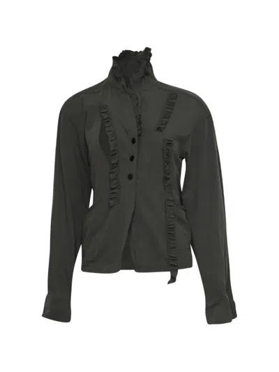 Open Yy Ruffled-neck Fitted Jacket In Green