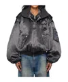 Open Yy Satin Cargo Bomber Jacket In Gray