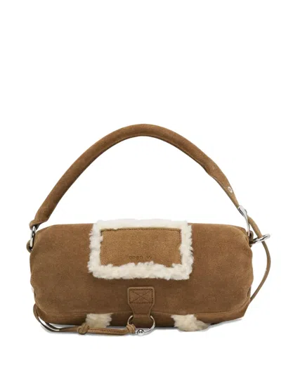 Open Yy Shearling Handle Shoulder Bag In Brown