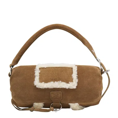 Open Yy Shearling Stud Pillow Handle In Brown