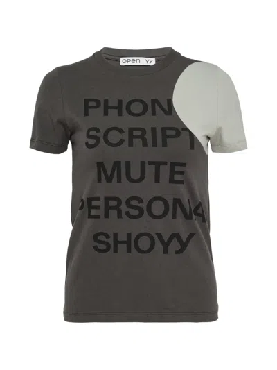 Open Yy Slogan-print Panelled T-shirt In Gray