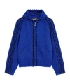 Open Yy Stitch Zip-up Knit Hoodie In Blue
