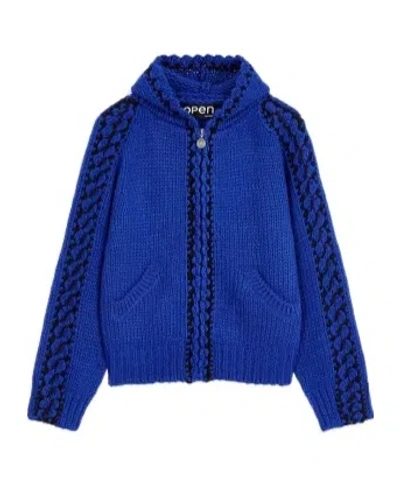 OPEN YY STITCH ZIP-UP KNIT HOODIE