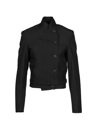 Open Yy Striped Double-breasted Cropped Jacket In 블랙