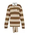 Open Yy Striped Rugby Polo Shirt In Brown