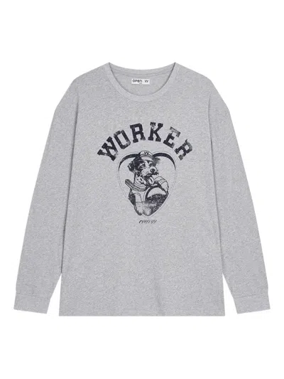 Open Yy Dog-graphic Long-sleeve T-shirt In Gold