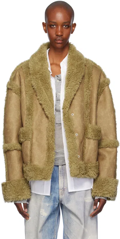 Open Yy Tan Paneled Faux-shearling Jacket In Brown