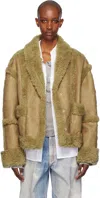 Open Yy Tan Paneled Faux-shearling Jacket In Brown