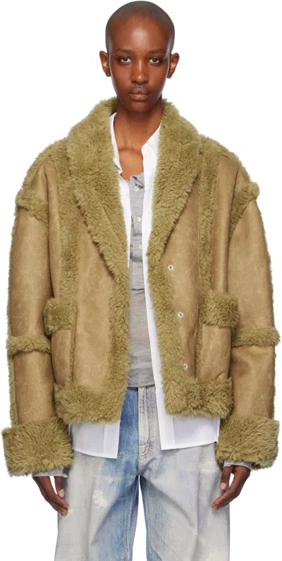 Open Yy Tan Paneled Faux-shearling Jacket In Brown
