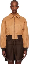 Open Yy Tan Paper Like Crop Bomber Jacket In Camel
