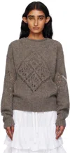 Open Yy Taupe Alpaca Argyle Pointelle Sweater In Brown