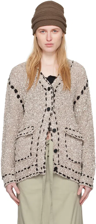Open Yy Taupe Contrast Cardigan In Beige